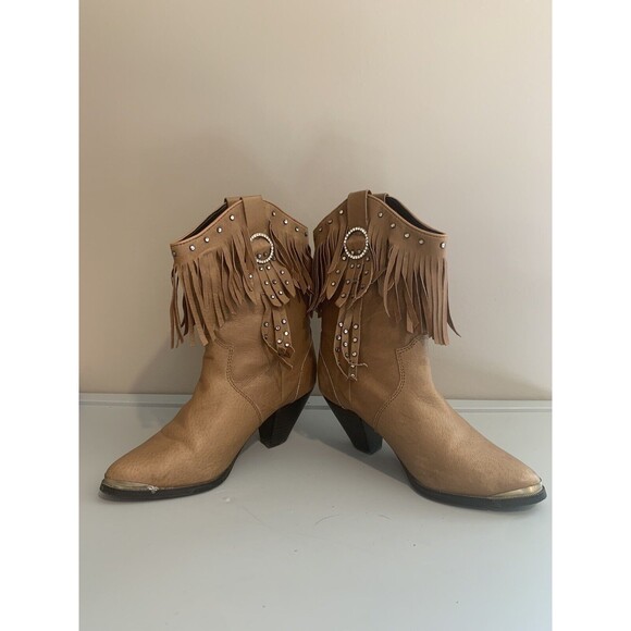 Santa Fe Boot Company Women’s Brown Leather Fringe Boots, Size 8M - Picture 4 of 6